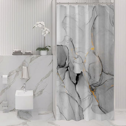 Gibelle Small Stall Shower Curtain 36 x 72, Narrow Half Abstract Grey Marble Shower Curtain, Modern Ink Art Waterproof Fabric Shower Curtain Set with Hooks