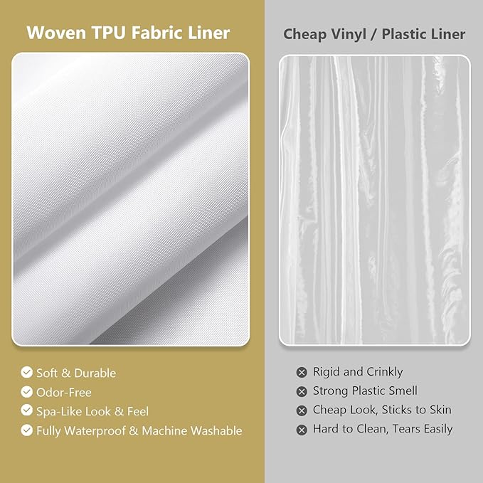 VANZAVANZU Hookless Shower Curtain with Mesh Top and Snap in Waterproof Liner, Waffle Weave, Weighted Magnets Hem, Machine Washable, 72 x 75 Inches – (Khaki)