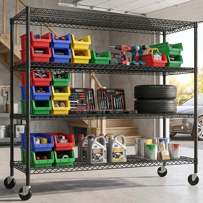 REIBII 60" W Storage Shelves 2878LBS Metal Shelving Unit with Wheels Heavy Duty Garage Shelving Adjustable Wire Shelves for Pantry,Kitchen,Garage,Basement,Business,Warehouse,School,60”W ×24”D×65.3”H
