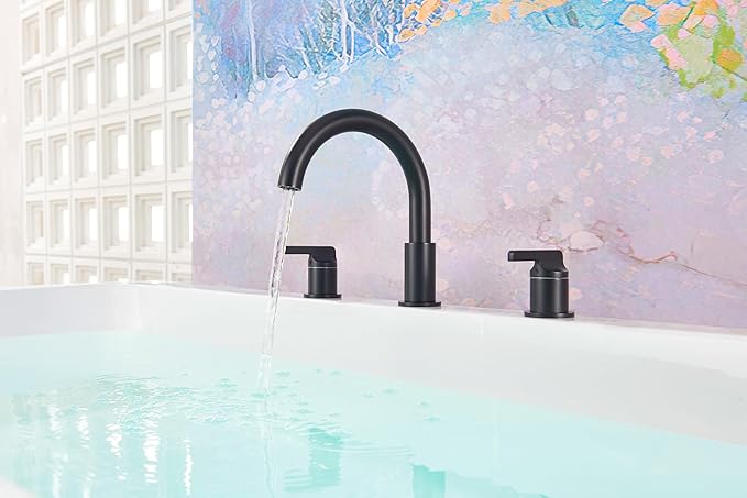 SITGES Matte Black High-Arc Bathtub Faucet,Solid Brass,2-Handle Deck Mount Tub Faucet,3-Hole Roman Bath Tub Faucet Set with Valve