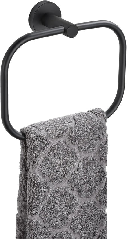 Angle Simple Matte Black Towel Ring Swivel, SUS 304 Stainless Steel Bathroom Hand Towel Holder for Wall Mount