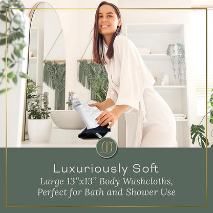 White Extra Large Washcloths Set of 6 Soft Body Cloths 13” x 13” 70% Viscose Derived from Bamboo, 30% Cotton Spa-Like Feel Silky for Skin Cleansing
