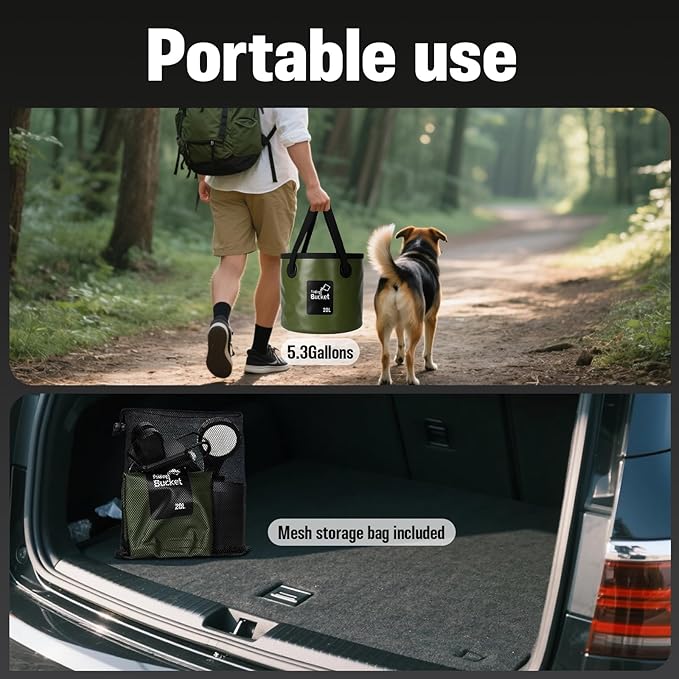 Portable Shower for Camping, 6000mAh Rechargeable Camp Shower Pump with Large Capacity Foldable Bucket, Filtered Shower Head, Outdoor Camp Shower Pump for Hiking, RV, Traveling, Car Washing, Pet Bath