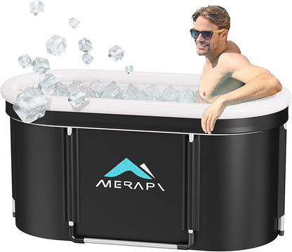 Merapi XL 131 Gal Large Oval Ice Bath Tub for Athletes – Portable Cold Plunge Tub for Recovery, Foldable Multi-Layered Ice Bath for Home Gyms, Outdoor Use, and Family Cold Therapy