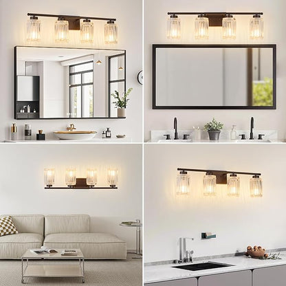 4 Light Bathroom Light Fixtures Modern ORB 28 Inch Vanity Lights for Bathroom Lighting Fixtures Over Mirror with Thickened Glass Shade for Cabinet Mirror Bedroom Hallway