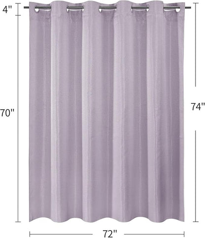 MitoVilla No Hooks Needed Purple Waffle Shower Curtain Liner Set, Modern Waffle Weave Heavy Duty Fabric Cloth Shower Curtain with Snap-in Liner for Luxury Neutral Hotel Spa Bathroom Decor