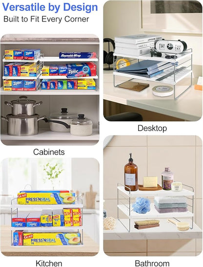 Cirhy Pantry Organizers and Storage,3 Tiers Expandable Foil and Plastic Wrap Organizer, Adjustable Kitchen Cabinet Shelf Organizer, Shelves Storage Rack for Cabinet Countertop (9.8" To 15.6" L)