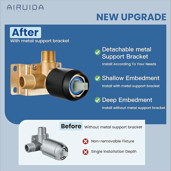 Airuida Shower Faucet Set and Handle Set Single Function Shower Trim Kit Ceiling Mount Rainfall Shower System with Male Threads and Rough-in Valve 10 Inch Square Shower Head Matte Black