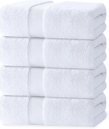 100% Cotton Bath Towel Set, Set of 6 Bath Towels, 2 Bath Towel, 2 Hand Towels, 2 Wash Cloths for Showering, Highly Absorbent Bathroom Set, Super Soft & Quick Dry Towels for Bathroom, White