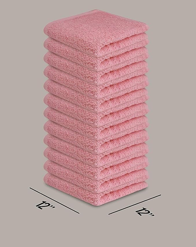 Softolle 100% Cotton Washcloths 24 Pack (12x12 Inches) Soft, Highly Absorbent Washcloth, Face Towels, Wash Cloths for Face, Ring Spun, Bulk Pack (Pink, 60 Pack)