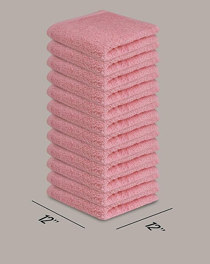 Softolle 100% Cotton Washcloths 24 Pack (12x12 Inches) Soft, Highly Absorbent Washcloth, Face Towels, Wash Cloths for Face, Ring Spun, Bulk Pack (Pink, 60 Pack)