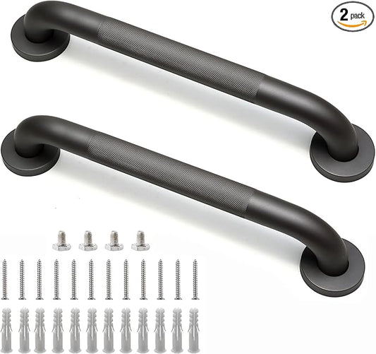 Shower Grab Bar, 2 Pack 16 Inch Gray Bathroom Grab Bar, 1.25" Diameter 304 Stainless Steel Anti-Slip Grab Bars for Bathtubs and Showers, Handicap Shower Grab Bar for Seniors Elderly