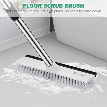 SetSail Upgraded Large 12 in Wide Floor Scrub Brush with 51-Inch Long Adjustable Handle 2 in 1 Scrape Brush Stiff Bristle Floor Scrubber for Cleaning Shower Bathroom Garage Kitchen Wall Deck Tub Tile