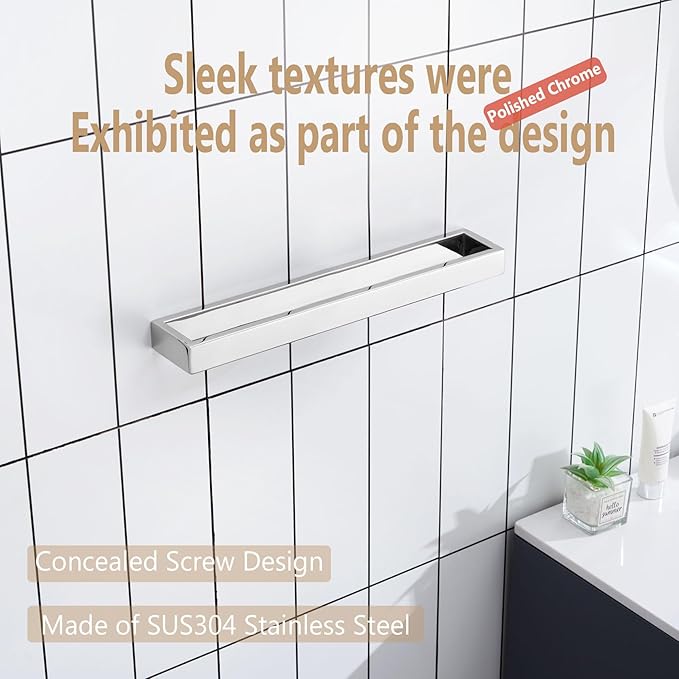 KOKOSIRI Towel Holder Chrome Bath Towel Bar Rack 16-Inch Kitchen Holder Polished Stainless Steel for Bathroom Hardware Wall Mounted, 1 Pack B4008CH-L16