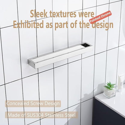 KOKOSIRI Towel Holder Chrome Bath Towel Bar Rack 16-Inch Kitchen Holder Polished Stainless Steel for Bathroom Hardware Wall Mounted, 1 Pack B4008CH-L16
