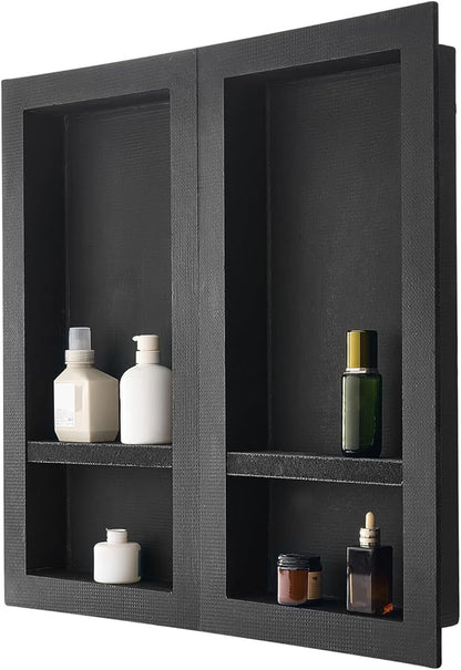 VEVOR Shower Niche, 16 x 32 inch + 16 x 32 inch Recessed Wall Niche with Movable Shelf, 4 inch Thick Modern Soap&Shampoo Storage Organizer,Square Corners,Sealed Waterproof,Black for Bathroom Shower