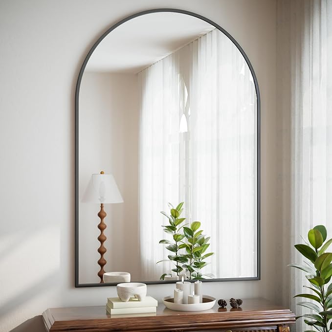 HARRITPURE Arched Bathroom Mirror - 32"x48" Black Large Wall Mounted Vanity Mirror Aluminum Alloy Frame Arch Wall Mirror for Living Room, Bedroom and Entryway
