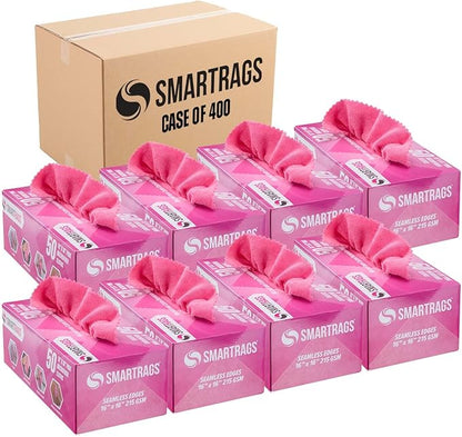 Arkwright Smart Rags in Box - (Bulk Case of 400) Lint Free, Large Microfiber Cleaning Cloth, Scratch & Streak-Free, Dispensable Wash Towels for Cars, Kitchen, and Window Glass, 16 x 16 in, Pink