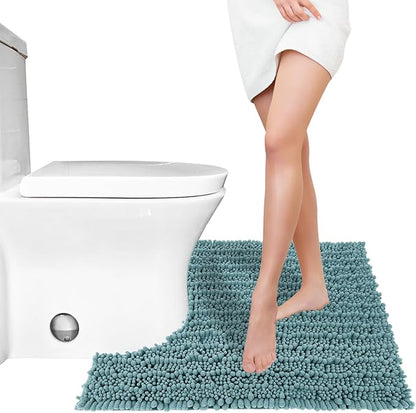Yimobra Toilet Rug U Shaped Washable 24x24 Inch - Ultra Soft Absorbent Chenille Bath Rugs for Toilet, Quick Dry & Machine Washable, Non Slip Contour Bathroom Mat, Teal Blue