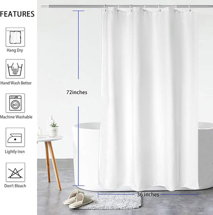 AooHome 36x72 Inch Shower Curtain, Stall Size Fabric Weave Waffle Bathroom Curtain with Hooks, Weighted Hem, Heavy Duty, Water Repellent, 36 Width by 72 Height, White