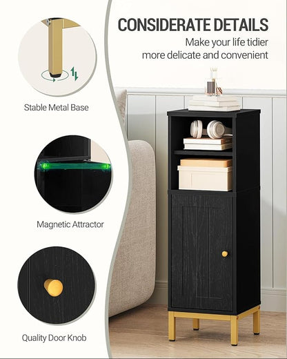 Bathroom Storage Cabinet, Corner Floor Cabinet with Shelves, Customized Door Opening Direction, Bathroom Organizer with Adjustable Shelf for Kitchen, Living, Toilet Paper Cabinet, Black