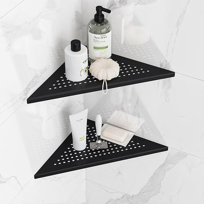 Neodrain 12 Inch Matte Black Corner Wall Shelf Set of 2, Floating Corner Shelves for Wall, 304 Stainless Steel Wall Storage Shelves for Bathroom,No Drilling