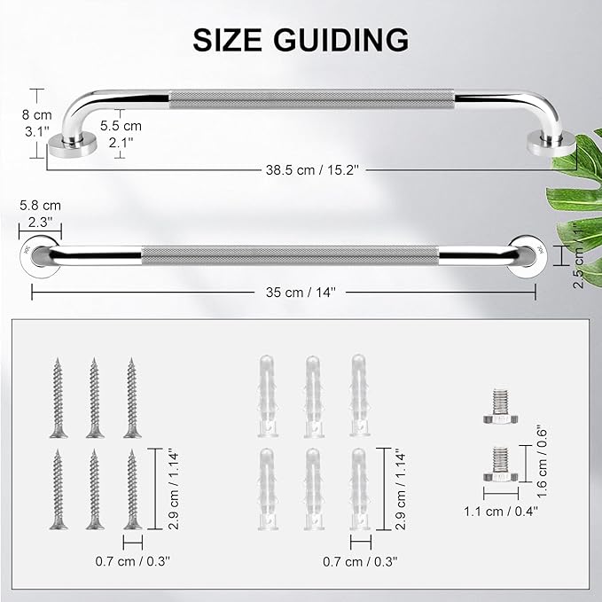 supregear Grab Bars for Bathtubs and Showers, Anti Slip Bathroom Grab Bars for Seniors, 304 Stainless Steel Safety Shower Handle, Toilet Handicap Elderly Assist Bathroom Wall Handle, 14 inch