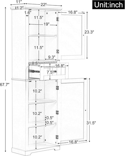 Favfurish Tall Bathroom Storage Cabinet with Doors and Drawer,Modern Linen Cabinets w/Adjustable Shelf & Anti-Toppling Device,Freestanding Narrow Cabinet for Bathrooms,Living Room, Entryway,White