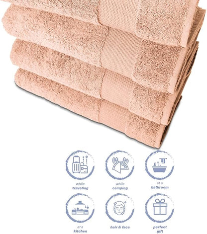 Hencely Premium Bath Towel Set of 4-28x58 Inches - High Absorbency, Quick Drying - 100% Soft Turkish Cotton Towels - Ideal for Home, Bathroom, Hotel, Spa, and Gym - Peach