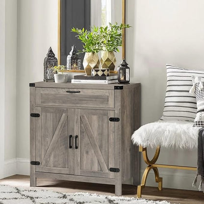 VINGLI Modern Farmhouse Sideboard Buffet Cabinet with Drawer, Storage Cabinet with Doors and Adjustable Shelves, Coffee Bar Station for Kitchen, Dining Room and Living Room, Ash Grey