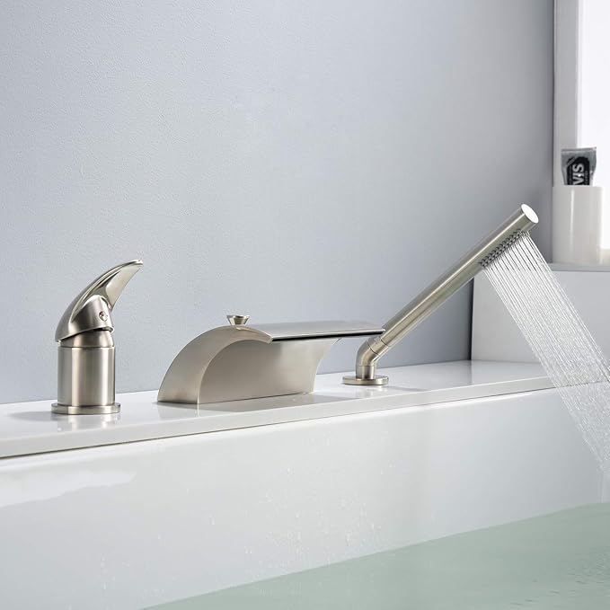 sumerain Waterfall Roman Tub Faucet with Diverter Brushed Nickel, High Flow Waterfall Spout