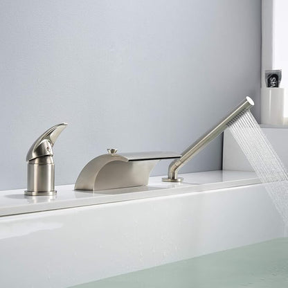 sumerain Waterfall Roman Tub Faucet with Diverter Brushed Nickel, High Flow Waterfall Spout