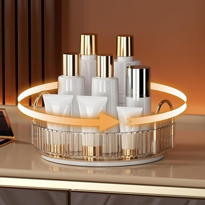 YCIA&DONE 360 Rotating Makeup Organizer and Storage for Vanity Countertop 1 Tier, High Capacity Cosmetic Skincare Perfume Organizers for Dresser Bathroom Fridge Lazy Susan (Amber Gold)