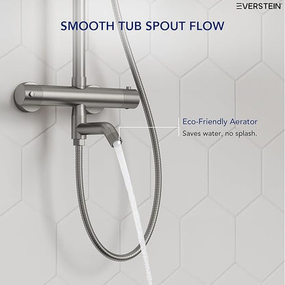 Exposed Shower System with Tub Spout, EVERSTEIN 10 inch High Pressure Shower Faucet Set, 3-Function Wall Mount Rain Showerhead with Handheld Sprayer, Outdoor Bathroom Fixtures, Brushed Nickel
