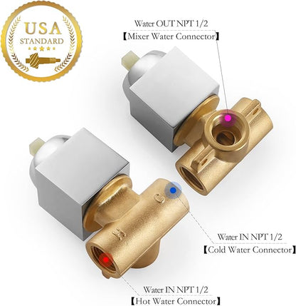 SKOWLL Shower Valve Kit Wall Mount Shower Mixing Valve Kit Brass Body Rough-In Valve Trim Kit, Polished Chrome Single Handle Control Valves Kit