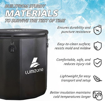 Lumizone Inflatable Cold Plunge Tub 118 Gallons Capacity Ice Bath Portable Ice Bath Tub Compatible With Water Chillers with Lid Drop Stitch PVC Double Layer Seals Oversized for Athletes