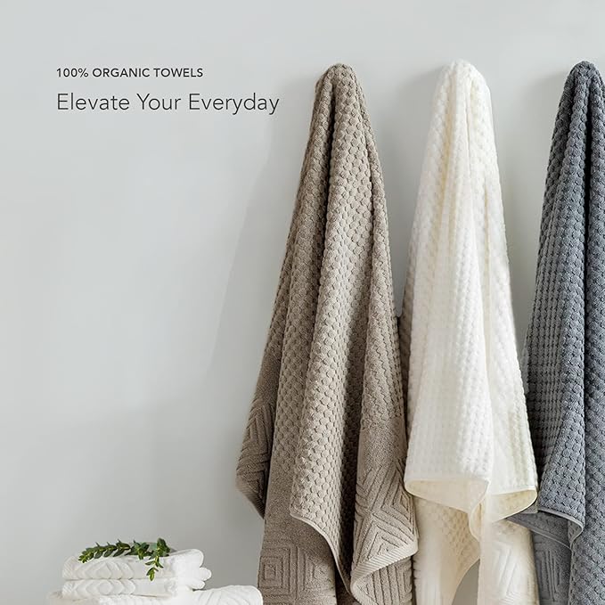 Texere 100% Organic Cotton Diamond Jacquard 700 GSM Luxury Bath Towel Sets - Ultra Soft and Absorbent Hotel and Spa Quality (Diamond, Charcoal, 2 Bath & 2 Hand Towels)