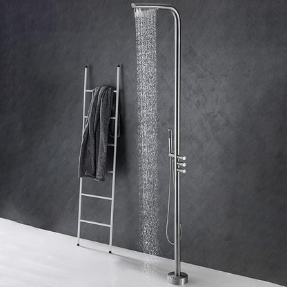 RBROHANT Outdoor Shower Brass Outside Shower Kit for Backyard Garden Pool Beach, Freestanding Outdoor Shower Fixtures with Overhead Shower Head and Handheld, Floor Mounted, Brushed Nickel, RB0089
