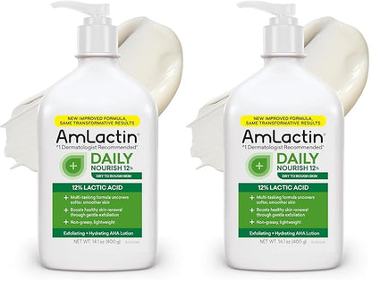 AmLactin Daily Nourish 12% - 14.1 oz Body Lotion with 12% Lactic Acid - Exfoliator and Moisturizer for Dry Skin (Packaging May Vary) (Pack of 2)