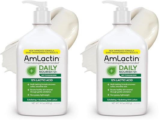 AmLactin Daily Nourish 12% - 14.1 oz Body Lotion with 12% Lactic Acid - Exfoliator and Moisturizer for Dry Skin (Packaging May Vary) (Pack of 2)