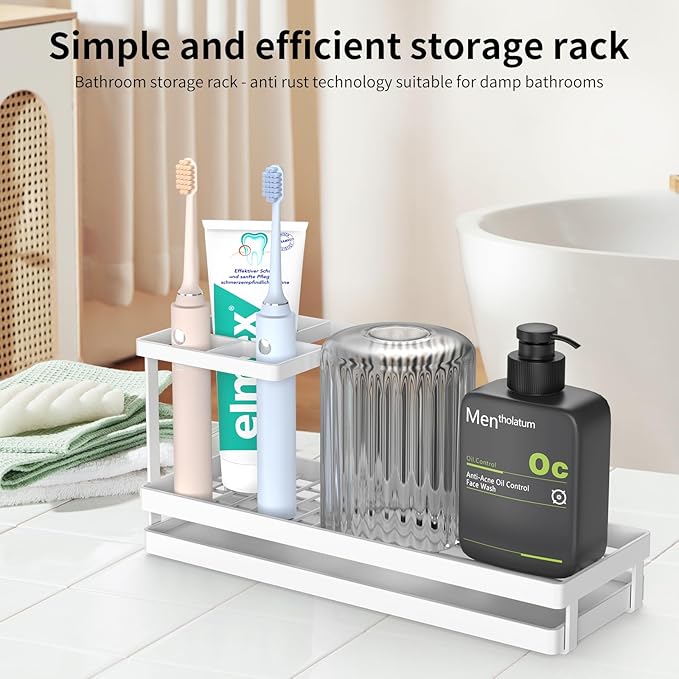 Toothbrush Holders for Bathrooms, Tooth Brushing Holder Electric Toothbrush and Toothpaste Organizer Bathroom Accessories for Countertop, Shower, White