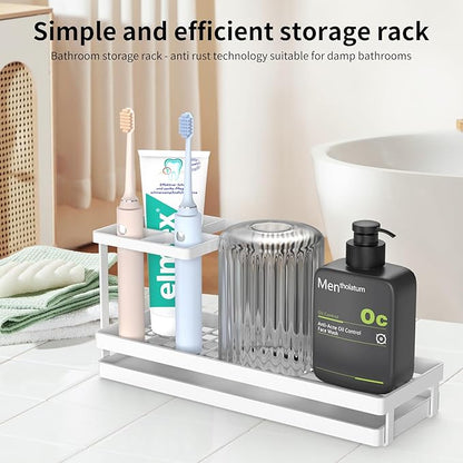 Toothbrush Holders for Bathrooms, Tooth Brushing Holder Electric Toothbrush and Toothpaste Organizer Bathroom Accessories for Countertop, Shower, White