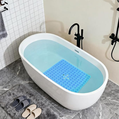Anti-Slip Bathtub Shower mat, 20.8×20.8（Approximately 53×53cm） inch Soft Oversized Machine Washable Non-Slip Bathtub mat with Drainage Holes, Bathroom Floor Suction Cup.（1-Clear Blue）