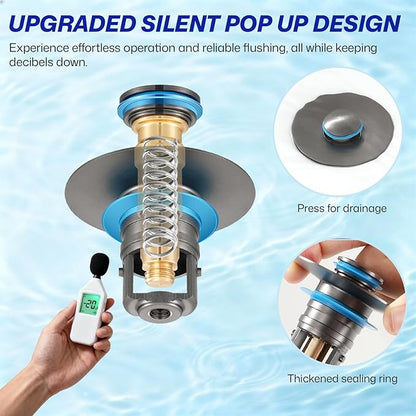 Upgraded Bathroom Sink Drain Strainer, Universal Stainless Steel Sink Stopper with Filter Basket Hair Catcher, Sink Plug for 1.05-2.0" Basin, Brass Bullet Core, Chrome
