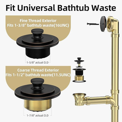 Oil Rubbed Bronze Bathtub Drain, Hair Catcher and 2-Hole Overflow Faceplate, 11.5/16 UNC, Lift and Turn Bathtub Drain Replacement, Tub Drain Stopper