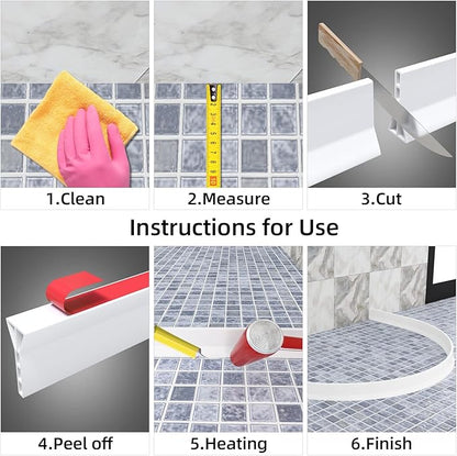 3" High Shower Threshold Water Dam 74 IN Collapsible Shower Water Splash Guard for Curbless Shower Threshold Barrier Water Stopper for Wet and Dry Separation Bathroom and Kitchen (White)