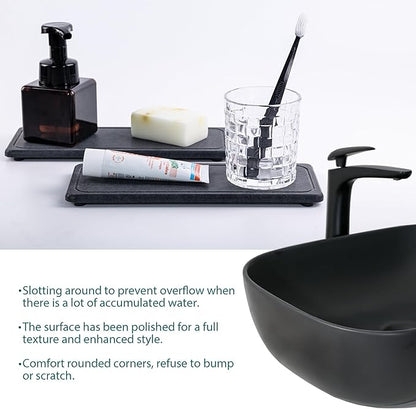 2 Pcs Water Absorbing Stone Trays, Kitchen/Bathroom Sink Soap Dish, Diatomite Tray Used for Hand Soap & Cosmetic Bottles in The Modern Home, 4" W x 10.2" L, Dark Gray