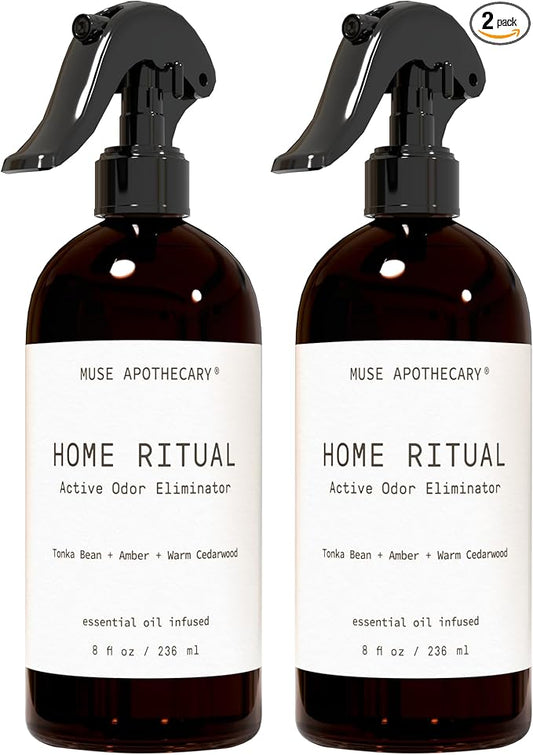 Muse Apothecary Home Ritual Active Odor Eliminator Spray - Furniture Deodorizer Spray & Bathroom Odor Eliminator for Home - Essential Oil Air Freshener - 8oz, Tonka Bean + Amber + Warm Cedarwood, 2