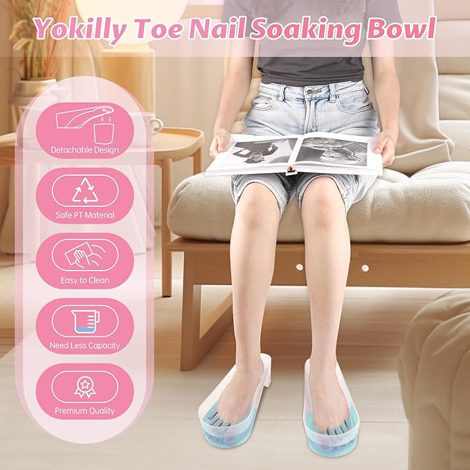 Yokilly Toe Nail Soaking Bowl, 2 PCS Toenails Soak Off Bowl, Shoe Design Foot Bath Soak Tub Bowl, Acetone Proof Pedicure Foot Spa Nail Soaker Bowl for Soak Off Dip Powder Gel Polish Remover (Clear)