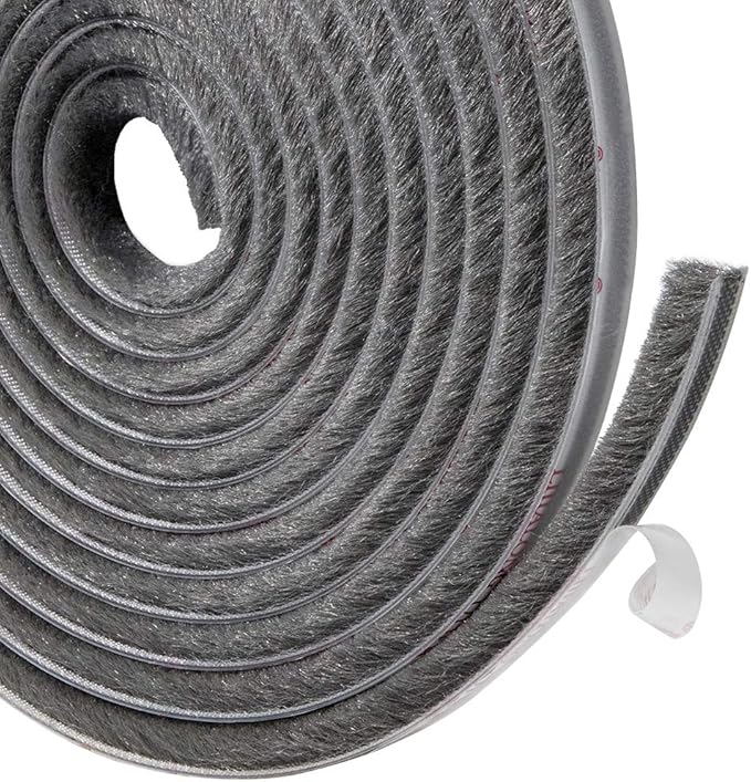 TORRAMI Felt Weather Stripping Seal Tape 11/32 inch x 11/32 inch x 16 ft, Self Adhesive Door Brush Seal Strip with New Package Neat Pile Keep Draft Out Warm in Winter, Grey